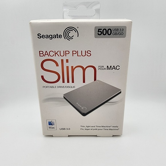 Seagate Backup Plus Slim Mac Portable Drive 500 GB Usb 3.0 Compatible W/ Windows - Picture 1 of 6